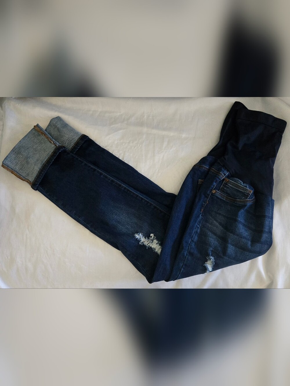 Blue Savvy Maternity Jeans XL Cuffed Ankle Distressed Euc